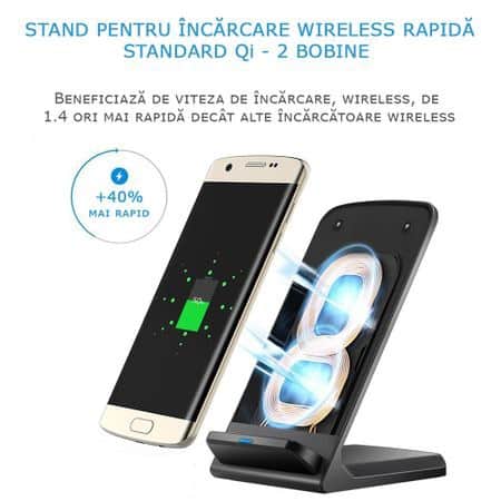 Incarcator wireless QI Edman S70, 2 Bobine cu Incarcare rapida, Universal, negru