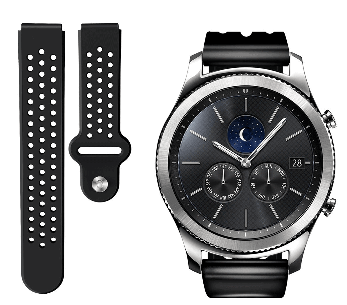 Curea silicon sport Edman compatibila Samsung Gear S3, telescoape Quick Release, 22mm, Negru