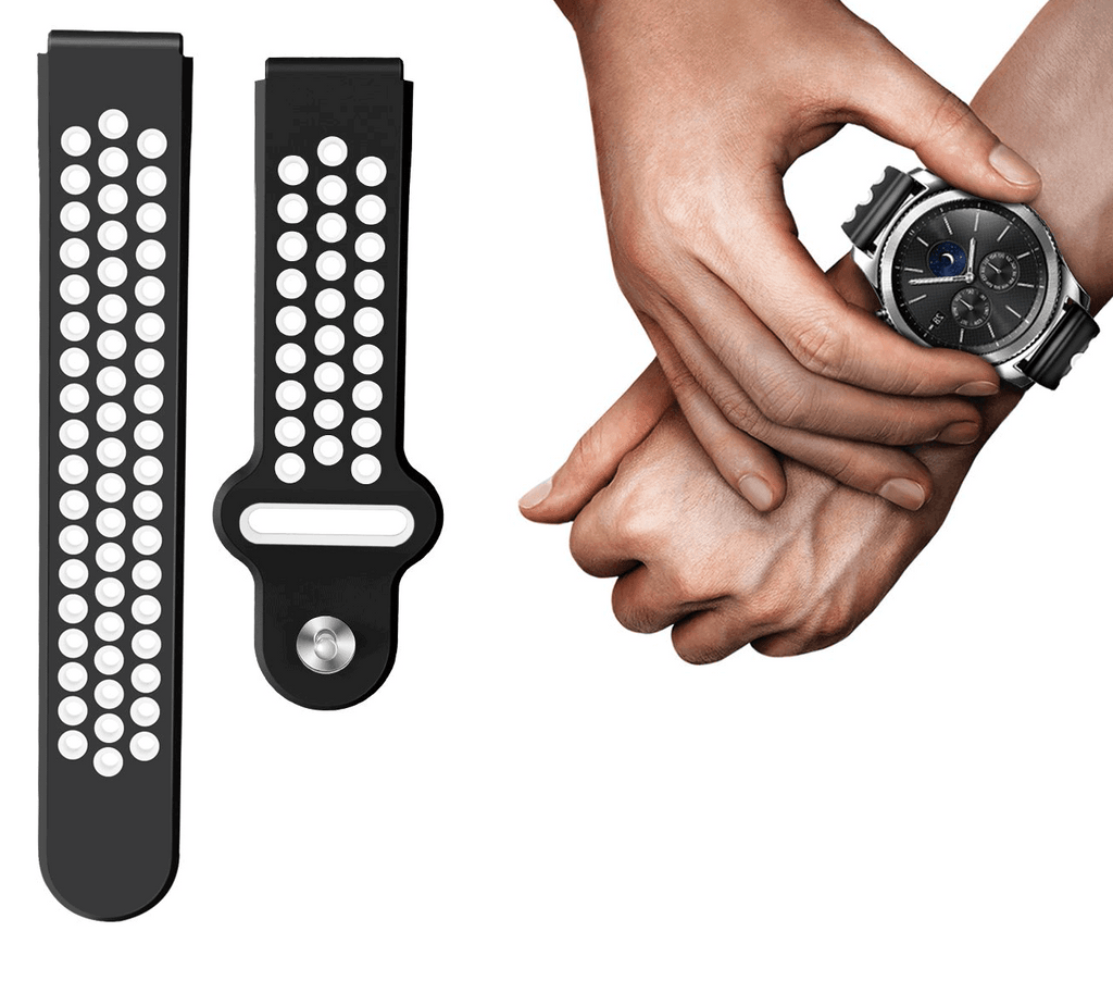 Curea silicon sport Edman compatibila Samsung Gear S3, telescoape Quick Release, 22mm, Negru/Alb