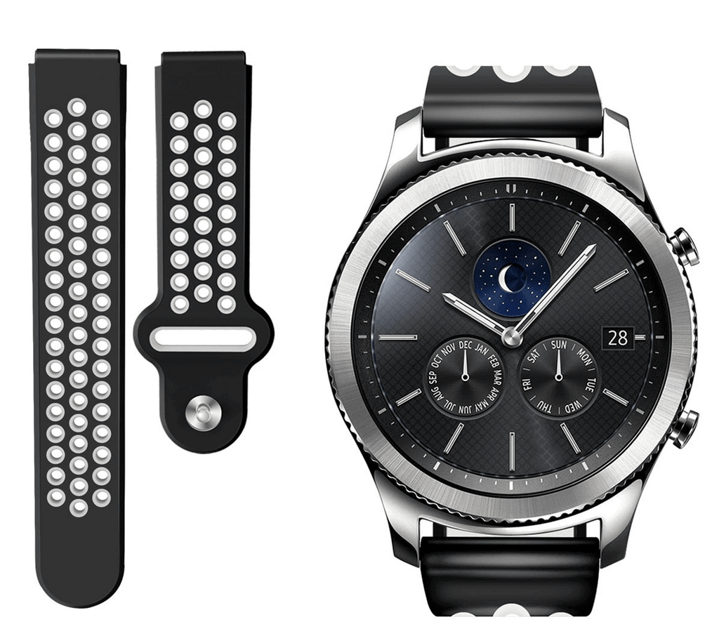 Curea silicon sport Edman compatibila Samsung Gear S3, telescoape Quick Release, 22mm, Negru/Alb