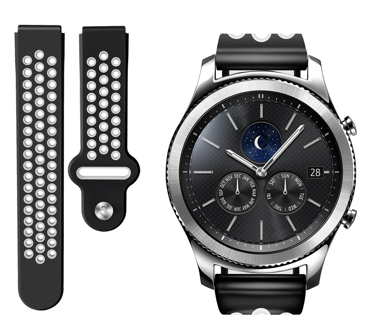 Curea silicon sport Edman compatibila Samsung Gear S3, telescoape Quick Release, 22mm, Negru/Alb