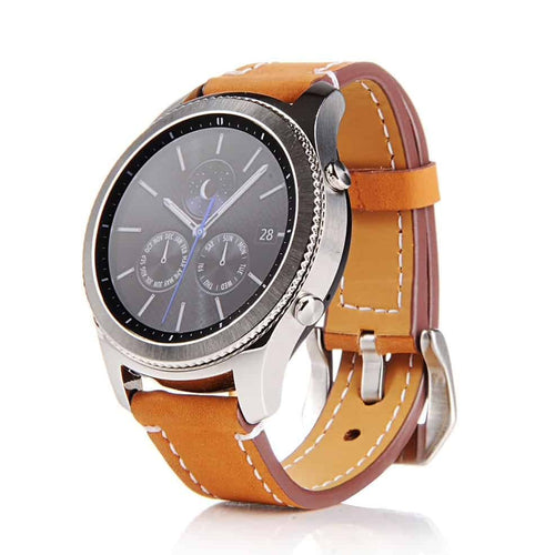 Curea din piele Edman compatibila cu Samsung Gear S3, telescoape Quick Release, 22mm, Maro deschis