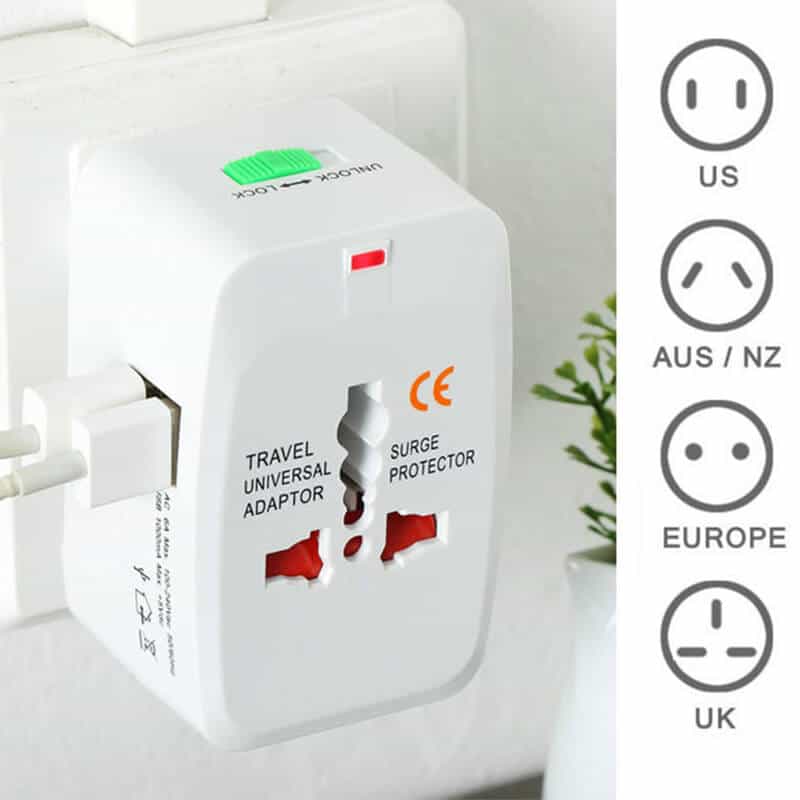 Adaptor incarcator convertor priza universal international de calatorie All in One pentru EU, US, UK, AU, AUS, alb