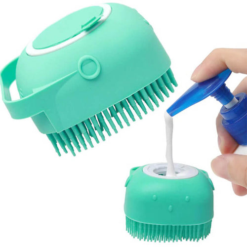 Burete din silicon soft Edman pentru curatare/spalare caini/pisici, rezervor 80ml pentru sampon/apa, Verde