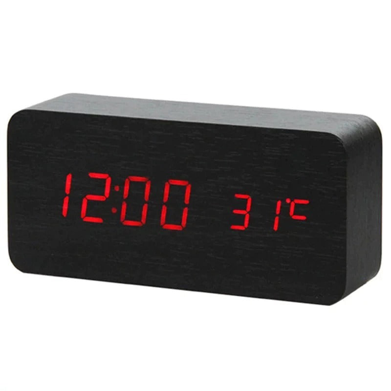 Ceas-electronic-de-masa-Edman-cu-led-rosu-Termometru-Alarma-Control Vocal-15x7x4 cm-Negru