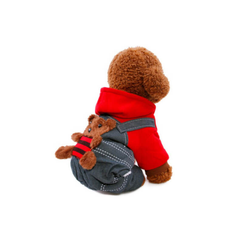 Costum catei Edman Pet Pro - Costum de tip trening cu ursulet pentru caini de talie mica, marimea M, Rosu