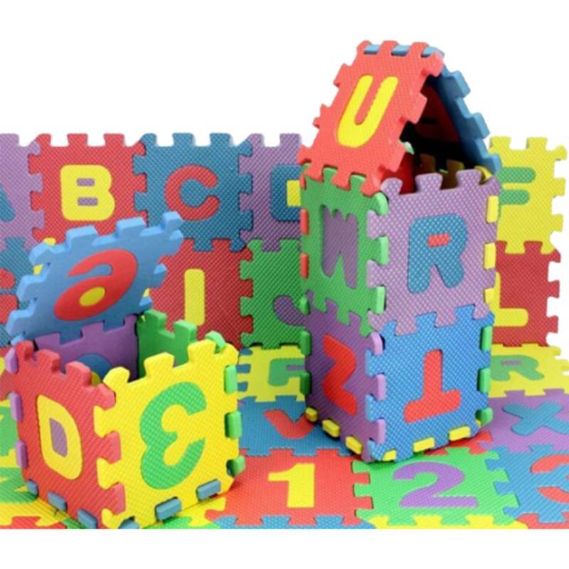 Covor Edman din spuma Eva tip puzzle cu cifre si litere detasabile, 15.5x15.5x0.9cm, multicolor, set 36 piese