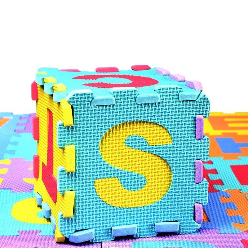 Covor Edman din spuma Eva tip puzzle cu cifre si litere detasabile, 15.5x15.5x0.9cm, multicolor, set 36 piese