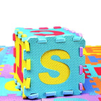 Covor Edman din spuma Eva tip puzzle cu cifre si litere detasabile, 15.5x15.5x0.9cm, multicolor, set 36 piese