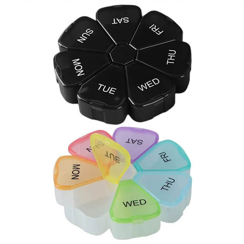 Cutie de tip organizator pastile Edman, pentru 7 zile, Negru