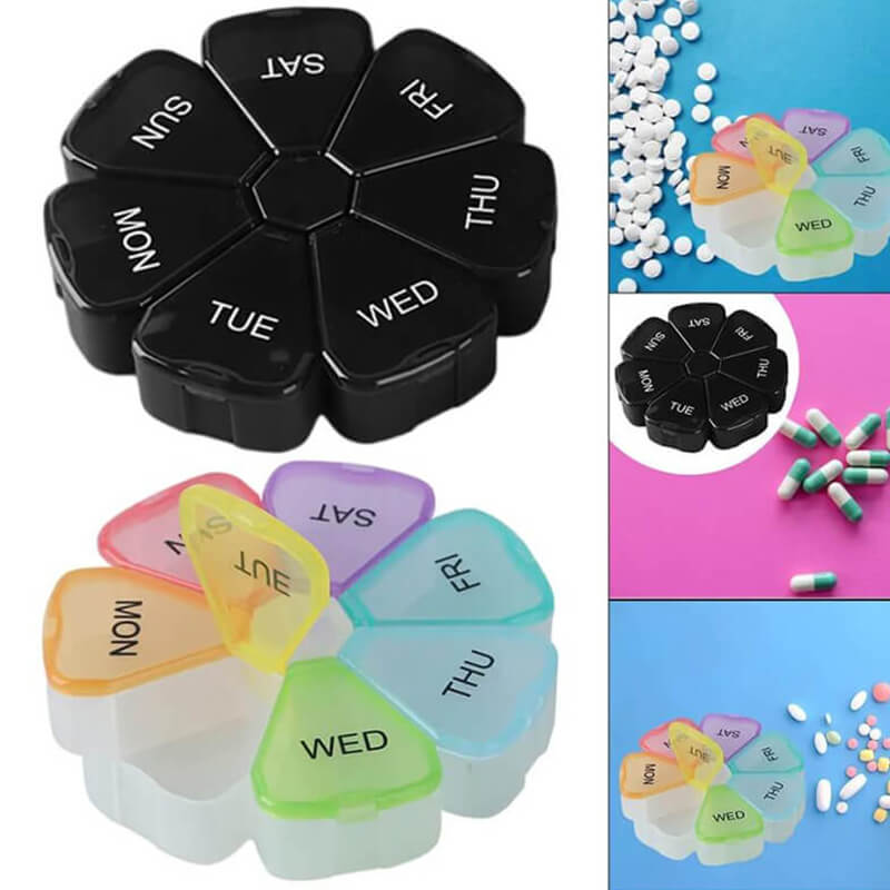 Cutie de tip organizator pastile Edman, pentru 7 zile, Negru
