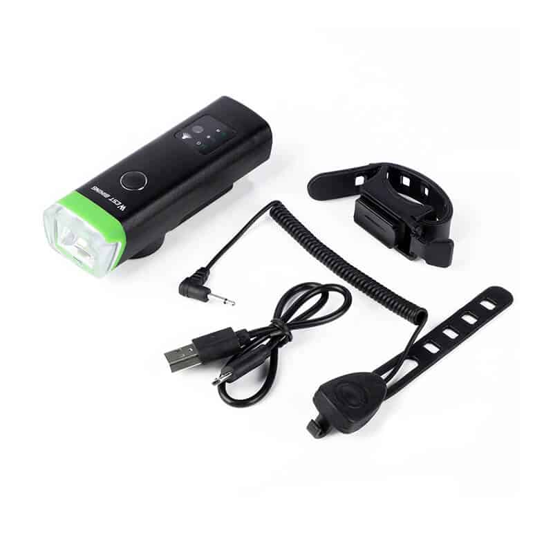 Far bicicleta cu senzor de lumina si claxon/sonerie, rezistent la apa, cu incarcare USB