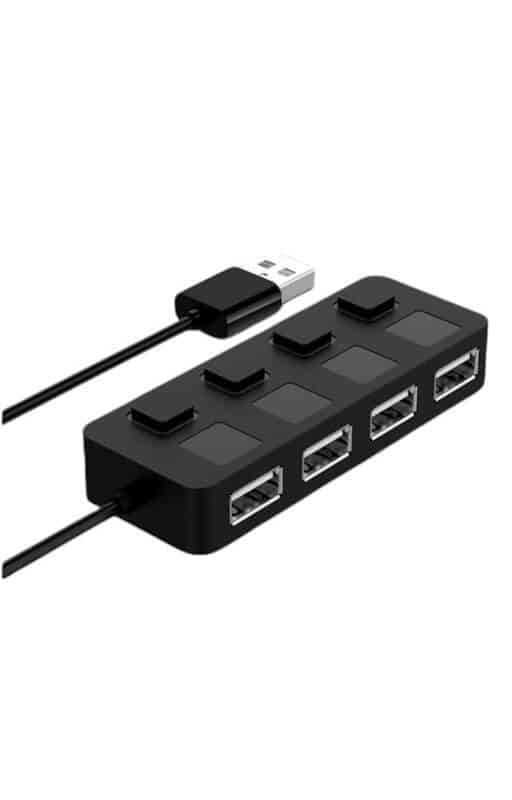 Hub 4 porturi USB2.0 Edman UP4, comutator individual cu led, protectie supra-tensiune, compatibilitate universala, Negru