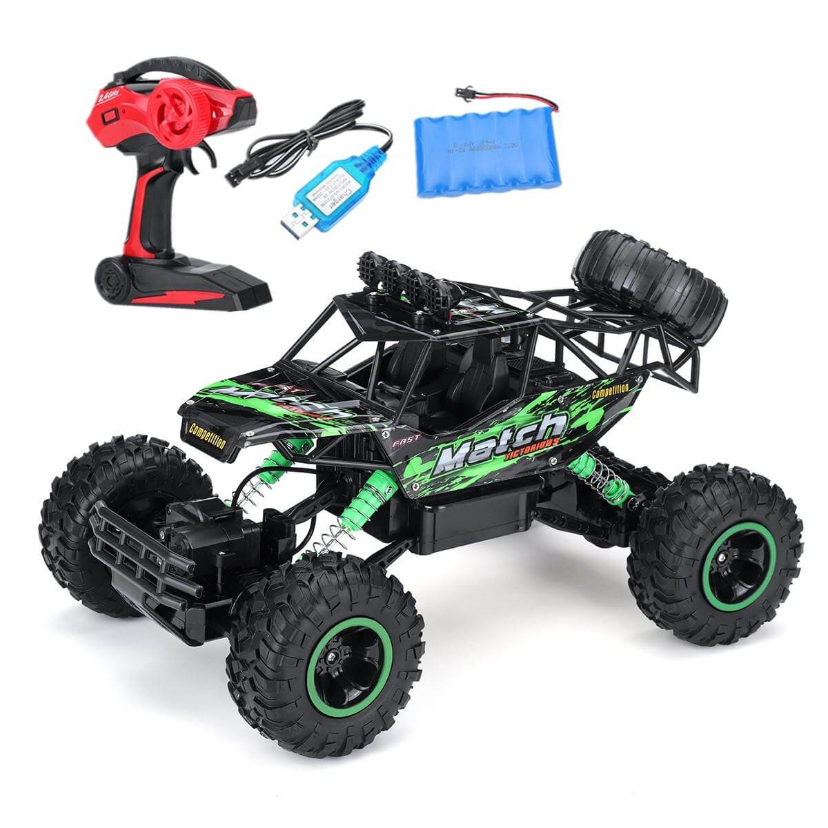 Masina cu telecomanda Edman RC 4WD Buggy Crawler 4x4, scara 1:12, foarte rezistenta, de mare viteza, cu 2 baterii, Verde