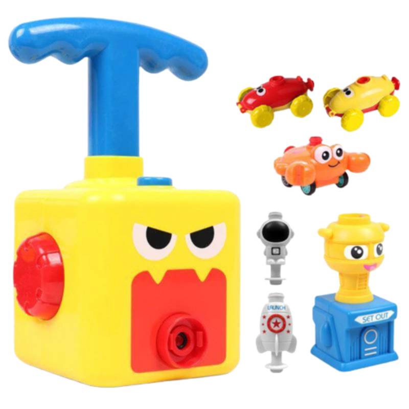 Jucarie interactiva lansator de baloane Edman POB Fun Puzzle - masinute cu baloane, educativ, pompa pentru baloane, 12 baloane, Galben Monster