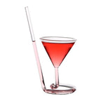 Pahar creativ de sticla Edman Martini, cu pai incorporat, sticla termorezistenta, 190ml, Roz