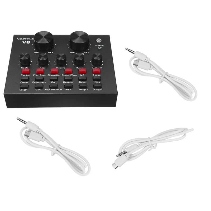 Placa de sunet multifunctionala cu bluetooth Edman V8 pentru live, podcast si muzica, cu 18 efecte, negru