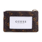 Portmoneu din piele pentru femei Guess Noelle Zip Coin Pouch, Maro/Auriu
