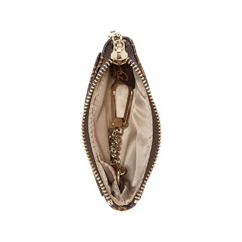 Portmoneu din piele pentru femei Guess Noelle Zip Coin Pouch, Maro/Auriu