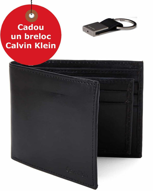 Set Portofel Calvin Klein Si Breloc - Bookfold & Key Fob Set, din piele, Negru