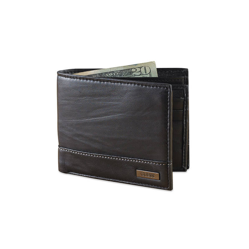 Portofel din piele pentru barbati GUESS Leather Bifold Wallet, Negru