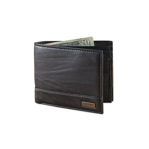 Portofel din piele pentru barbati GUESS Leather Bifold Wallet, Negru