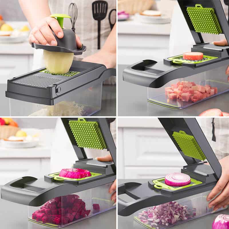 Razatoare multifunctionala Edman, pentru legume/fructe, cu 7 accesorii interschimbabile