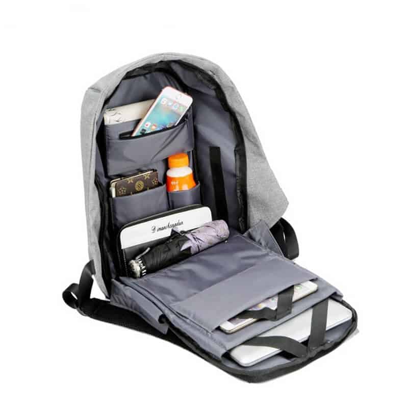 Rucsac / Ghiozdan Edman rezistent la apa, Antifurt, pentru laptop de 15.6", cu port incarcare USB, cablu USB inclus, Negru/Gri