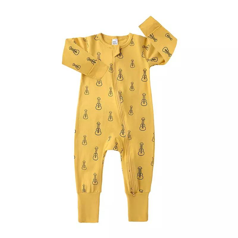 Salopeta pijama Edman bebe/copii Guitar cu maneca lunga, fermoar reversibil, bumbac, 3-6 luni, Galben