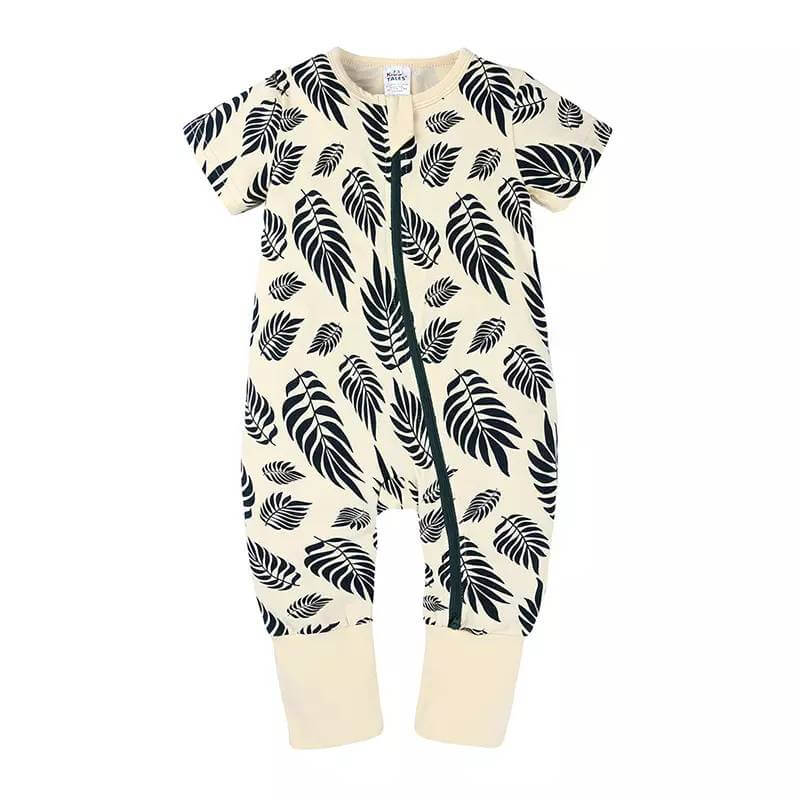 Salopeta pijama Edman bebe/copii cu fermoar reversibil Leaves, bumbac, 3-6 luni, Crem