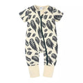 Salopeta pijama Edman bebe/copii cu fermoar reversibil Leaves, bumbac, 3-6 luni, Crem