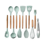 Set 12 ustensile de gatit din silicon Edman, maner rezistent din lemn