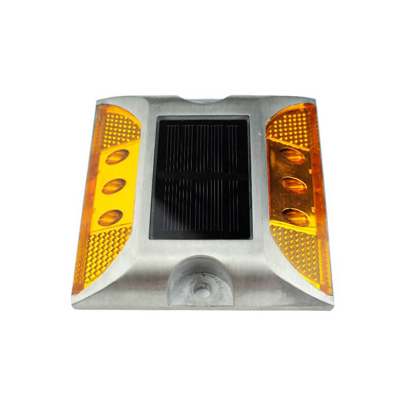 Set 2 bucati Buton marker stradal cu Led si incarcare solara pentru locul de parcare, din aluminiu, Galben