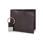 Set Portofel si Breloc Calvin Klein Two-Piece Black Leather Billfold Wallet & Key Fob Set, din piele, Maro