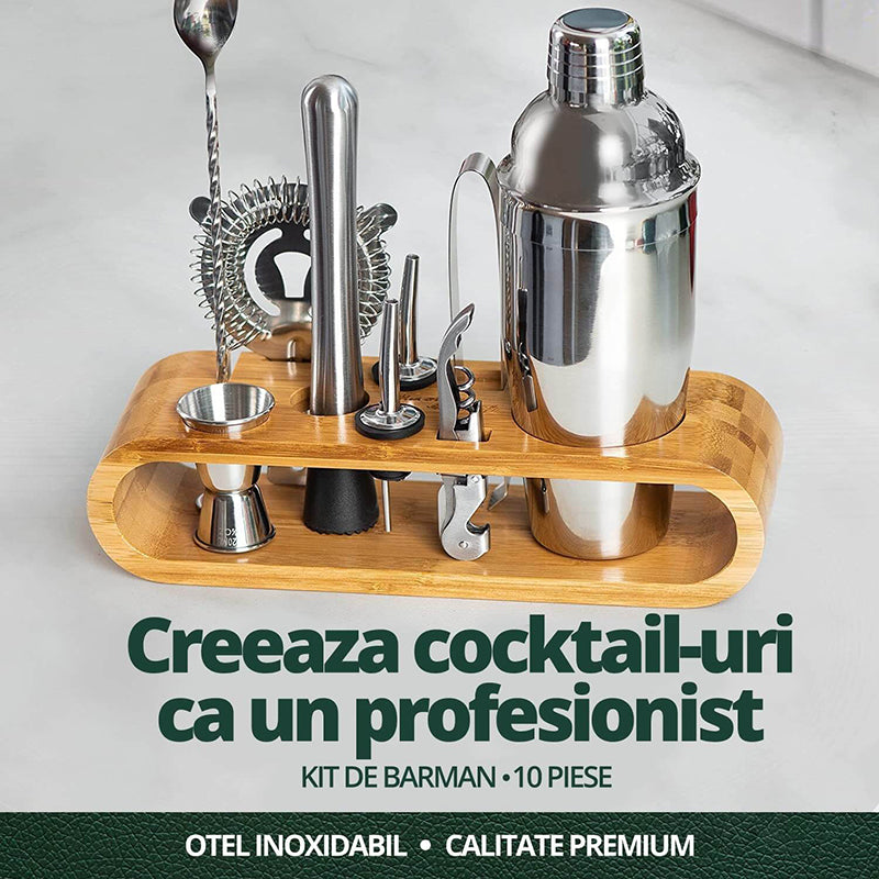 Set-de-Barman-pentru-bauturi-Edman-suport-din-bambus-Shaker-Cobbler-550-ml-10-Piese-Otel-Inoxidabil-Argintiu