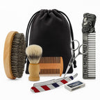 Set ingrijire barba, Kit grooming potrivit pentru orice barbat, contine perie, pieptene, foarfeca, saculet de transport, brici, 6 piese
