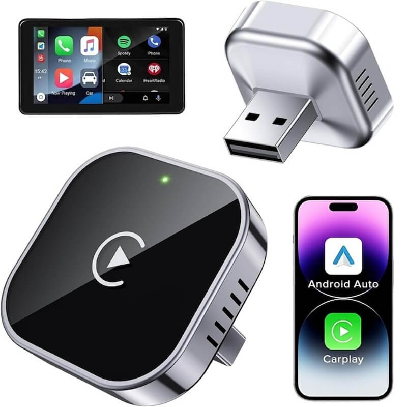 Adaptor Wireless Auto 2-in-1 Edman, CarPlay si Android Auto, Compatibil masini cu CarPlay original, iOS 10+ / Android 11+, Plug & Play, Bluetooth 5.0, WiFi Dual-Band, USB