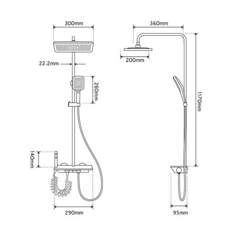 Baterie dus Edman cu afisaj temperatura, LED, sistem Soft Rainfall si jeturi masaj, Negru/Crom