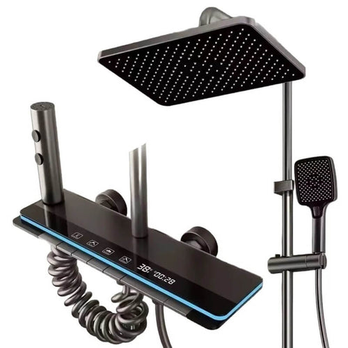 Baterie dus Edman cu afisaj temperatura, LED, sistem Soft Rainfall si jeturi masaj, Negru/Crom