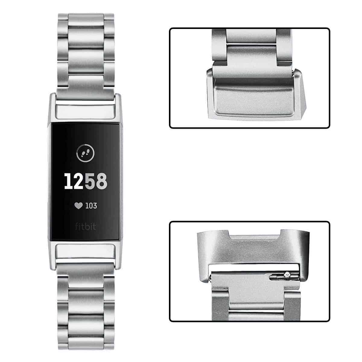 Curea metalica Edman 3Z pentru Fitbit Charge 3 / 4, Argintiu