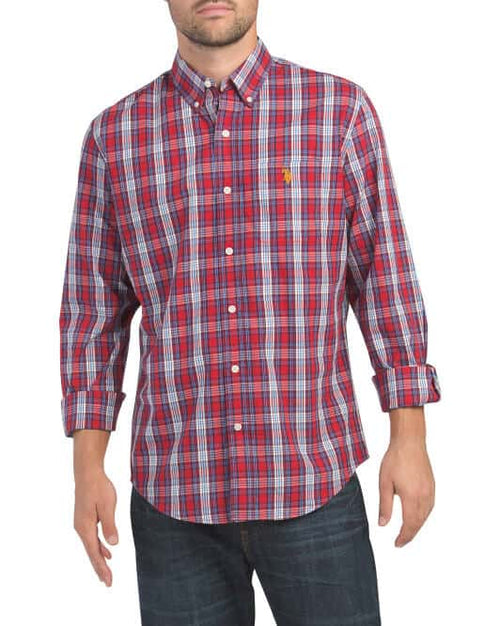 Camasa US Polo Assn., Classic Fit Peached Poplin Multi Plaid Woven Shirt