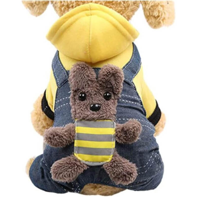 Costum catei Edman Pet Pro – Costum de tip trening cu ursulet pentru caini de talie mica, marimea L, Galben