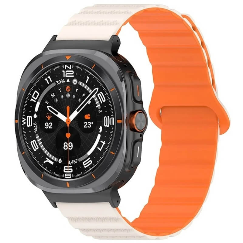 Curea cu prindere magnetica Edman siliconica compatibila Galaxy Watch Ultra, Alb-Portocaliu
