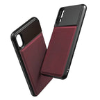 Carcasa Apexel pentru Iphone X/XS cu suport de lentile Apexel, prindere filet 17mm, cu insertie piele naturala, Wine Red