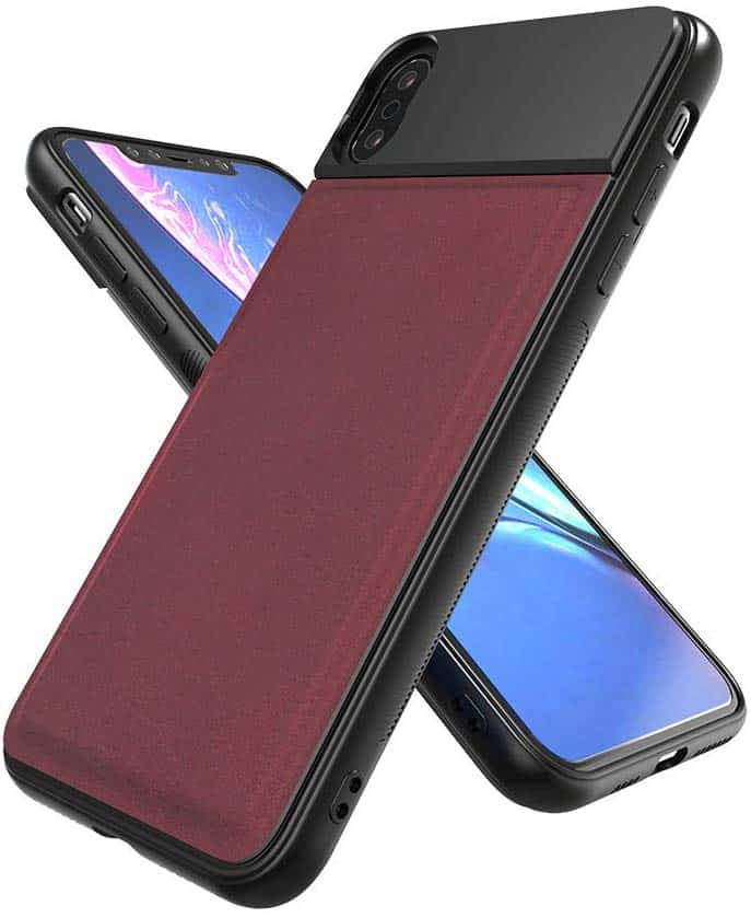 Carcasa Apexel pentru Iphone X/XS cu suport de lentile Apexel, prindere filet 17mm, cu insertie piele naturala, Wine Red