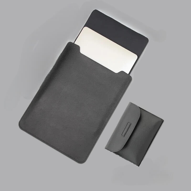 Husa cu buzunar de accesorii Edman Minimalist M15P pentru Apple Macbook Air de 15.4″, 38x27x0.5cm, cu mousepad, din piele si material textil, Negru