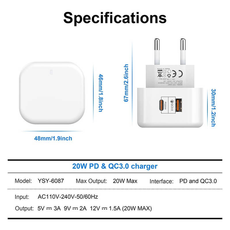 incarcator-universal-edman-pd20w-fast-charging-cu-2-porturi-usb-type-c-si-usb-alb
