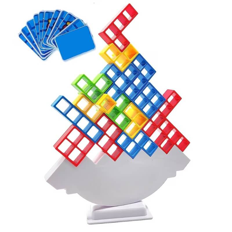 Joc interactiv de societate tip Tetris cu stivuire a blocurilor, 32 piese, Edman, Multicolor