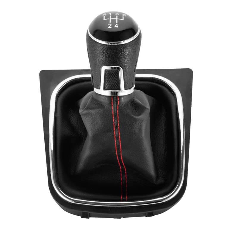Manson schimbator de viteze MOTOR10 cu nuca, cusatura rosie, pentru VW Golf 5, Golf 6, Jetta, Scirocco, 5 trepte
