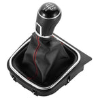 Manson schimbator de viteze MOTOR10 cu nuca, cusatura rosie, pentru VW Golf 5, Golf 6, Jetta, Scirocco, 5 trepte